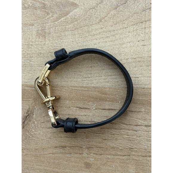 Michael Kors Black Leather Gold Hardware Horsebit Buckle Bracelet - Picture 2 of 6